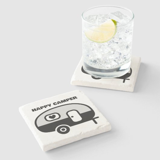 Happy Camper stone coaster Stenen Onderzetter (Zijkant)