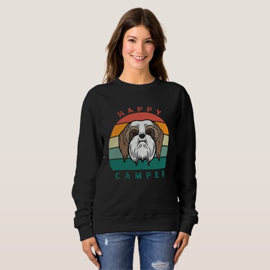 Happy Camper Sunset Furry Shih Tzu Dog   Graphic Trui (Voorkant volledig)