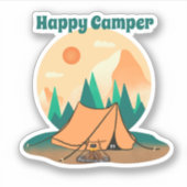 Happy Camper Sunset Mountains Funny Tent Sticker (Voorkant)