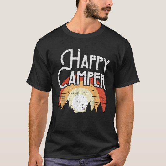 Happy Camper Sunset Retro Hiking Camp Nature Campi T-shirt (Voorkant)