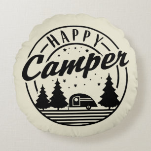 Happy Camper T Shirt Trees Stars en Camp Trailer Rond Kussen