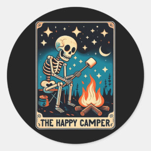 Happy Camper Tarot Kaart Skeleton Camper Funny Cam Ronde Sticker