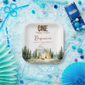 Happy Camper Teddy Bear 1st Birthday Papieren Bordje (Feest)