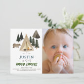 Happy Camper Tent Beer Boy 1st Birthday foto Kaart (Staand voorkant)