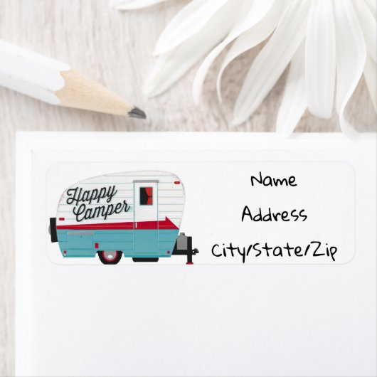 ***HAPPY CAMPER** TERUGADRES ETIKET (Insitu)