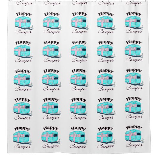 Happy Camper Trailer Camping Douchegordijn (Voorkant)