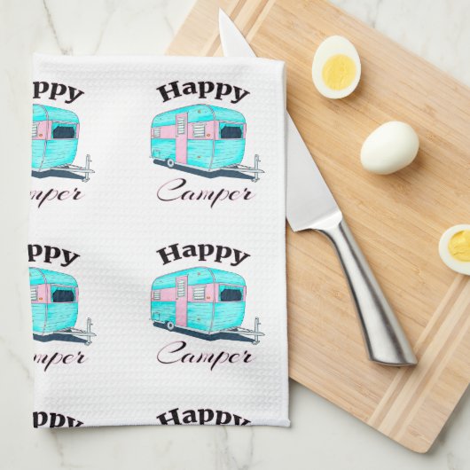 Happy Camper Trailer Camping Theedoek (Quarter Fold)