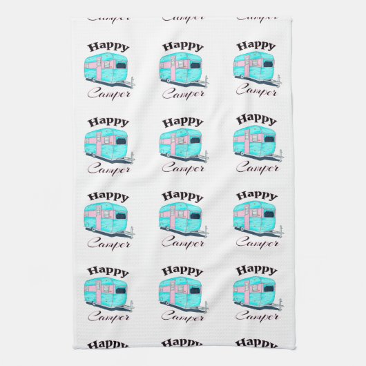 Happy Camper Trailer Camping Theedoek (Verticaal)