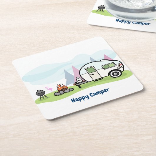 Happy Camper Trailer Kartonnen Onderzetters (Schuin)