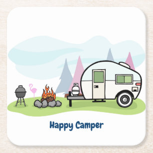 Happy Camper Trailer Kartonnen Onderzetters