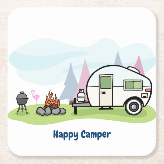 Happy Camper Trailer Kartonnen Onderzetters (Voorkant)