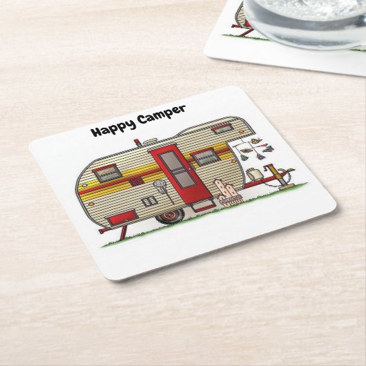 Happy Camper Trailer Kartonnen Onderzetters (Schuin)