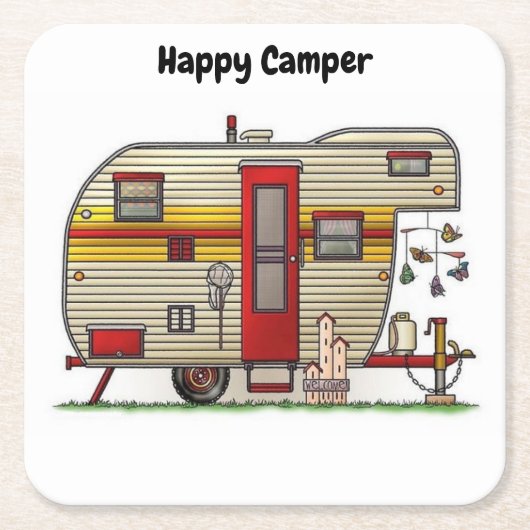 Happy Camper Trailer Kartonnen Onderzetters (Voorkant)