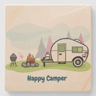 Happy Camper Trailer Stenen Onderzetter