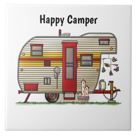 Happy Camper Trailer Tegeltje (Voorkant)