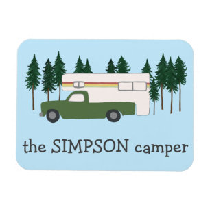 HAPPY CAMPER Truck Camping RVing Motorhome Trees Magneet