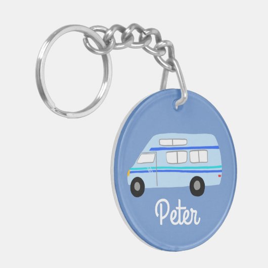 HAPPY CAMPER Van RV Motorhome Campervan CUSTOM Sleutelhanger (Voorkant Links)