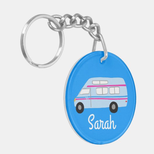 HAPPY CAMPER Van RV Motorhome Campervan CUSTOM Sleutelhanger (Voorkant Links)