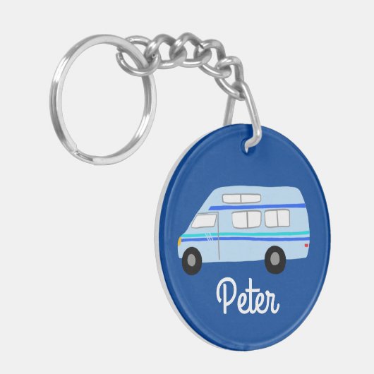 HAPPY CAMPER Van RV Motorhome Campervan CUSTOM Sleutelhanger (Voorkant Links)