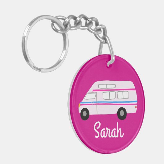 HAPPY CAMPER Van RV Motorhome Campervan CUSTOM Sleutelhanger (Voorkant Links)