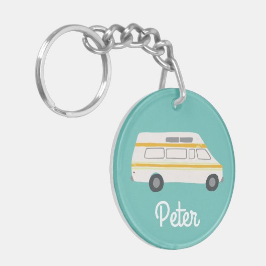 HAPPY CAMPER Van RV Motorhome Campervan CUSTOM Sleutelhanger (Voorkant Links)