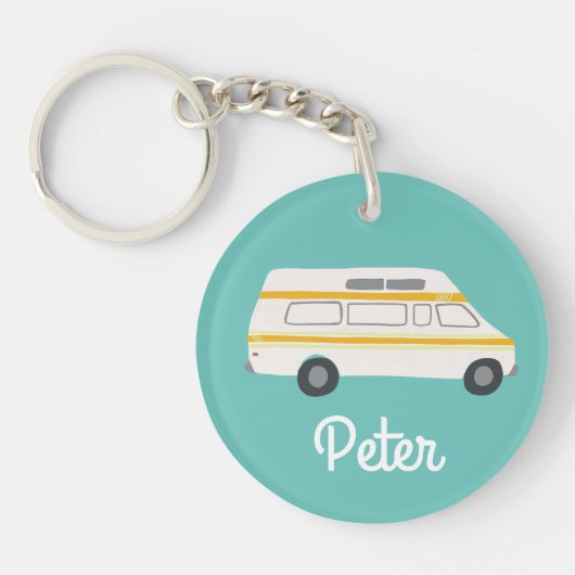 HAPPY CAMPER Van RV Motorhome Campervan CUSTOM Sleutelhanger (Voorkant)