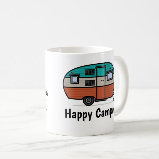 Happy Camper, voeg tekst toe, koffie Mok (Voorkant rechts)