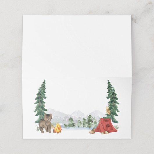 Happy Camper vouw over tafel label Plaatskaartje (Buitenkant ongevouwen)