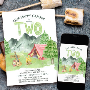 Happy Camper Watercolor Jongens 2e Verjaardag Kaart