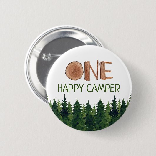 Happy Camper Waterverf Wooden One Rustic Ronde Button 5,7 Cm (Voorkant /achterkant)