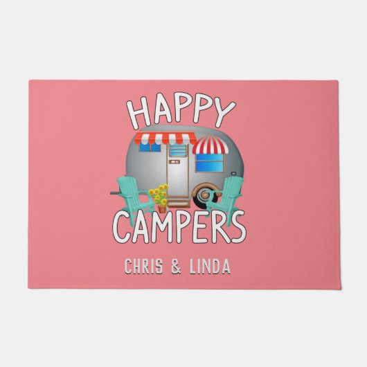 Happy Camper | Welkom Roze Camper Deurmat (Voorkant)