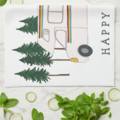 HAPPY CAMPER whimsical motorhome RVing Forest Theedoek (Gevouwen)