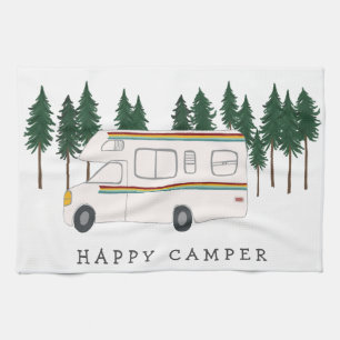 HAPPY CAMPER whimsical motorhome RVing Forest Theedoek