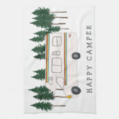 HAPPY CAMPER whimsical motorhome RVing Forest Theedoek (Verticaal)
