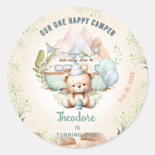 Happy Camper Zomer 1e Verjaardag Jongen Ronde Sticker