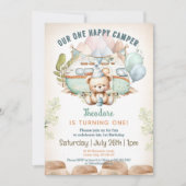 Happy Camper Zomer 1e verjaardag Jongen Uitnodigin Kaart (Voorkant)