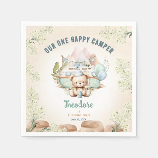 Happy Camper Zomer 1e Verjaardag Jongenspapier Servet (Voorkant)