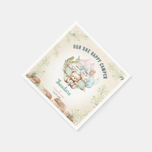 Happy Camper Zomer 1e Verjaardag Jongenspapier Servet (Hoek)