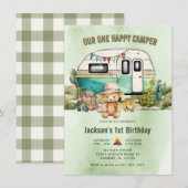 Happy Camper Zomer 1e verjaardag Kaart (Voorkant / Achterkant)