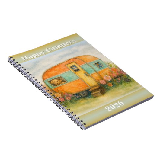 Happy Campers 2025 Spiral Notebook — Retro Caravan Notitieboek (Rechterzijde)
