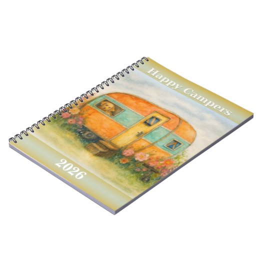 Happy Campers 2025 Spiral Notebook — Retro Caravan Notitieboek (Linkerzijde)