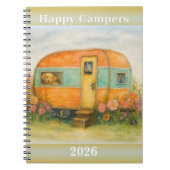 Happy Campers 2025 Spiral Notebook — Retro Caravan Notitieboek (Voorkant)