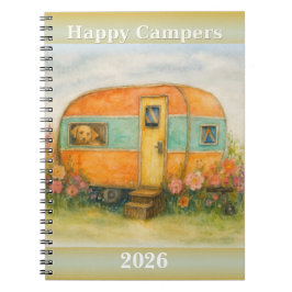 Happy Campers 2025 Spiral Notebook — Retro Caravan Notitieboek