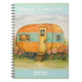 Happy Campers 2025 Spiral Notebook — Retro Caravan Notitieboek (Voorkant)