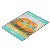 Happy Campers 2025 Spiral Notebook — Retro Caravan Notitieboek (Linkerzijde)
