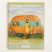 Happy Campers 2025 Spiral Notebook — Retro Caravan Planner (Voorkant)