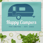 Happy Campers Blauwgroen marinecamping Theedoek (Gevouwen)