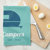 Happy Campers Blauwgroen marinecamping Theedoek (Quarter Fold)