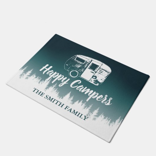 Happy Campers Blauwgroen Ombre Forest Familienaam Deurmat (Schuin)