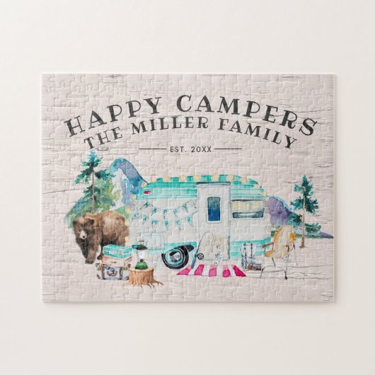 Happy Campers | Camping familienaam Legpuzzel (Horizontaal)